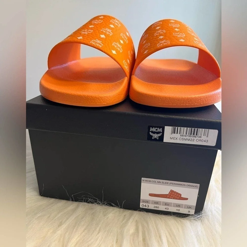 MCM Orange Slides, mens size 10